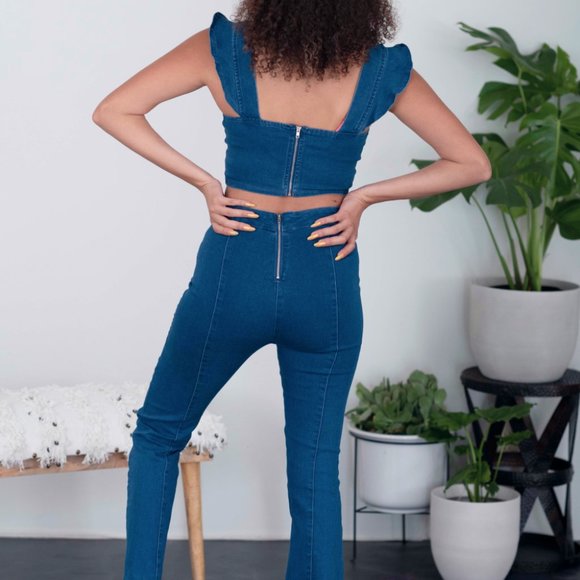 SHOPIRISBASIC One in a Million Denim Crop Top and Flare Pants Set - Picture 8 of 9